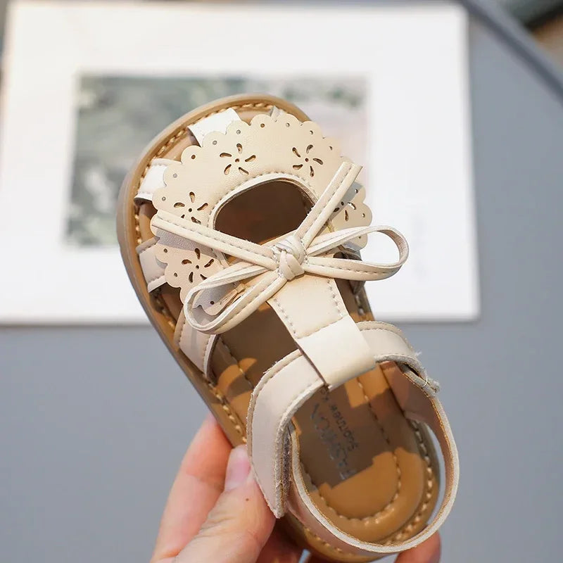 Girls Baby Sandals Summer Bow Beige Soft Girls Walking Shoes 2-12 Years Old Pink Fashion Non-slip Children Sandals Baby Shoes