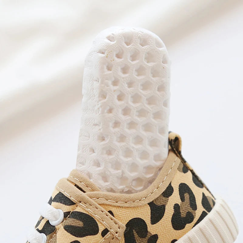 Children Leopard Canvas Shoes Toddler Infant Boy Sneakers Girl Candy Color Casual Shoes Baby Kids Breathable Soft Leisure Shoes