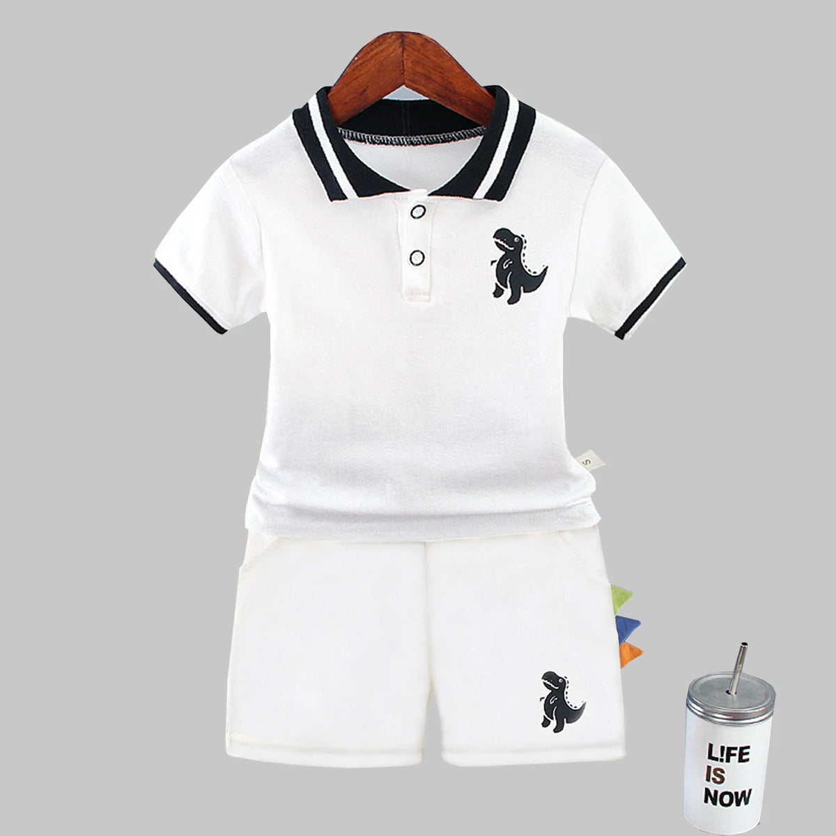 Summer Children Clothes Baby Boys Clothes Set Dinosaur Printed Turn-down Collar T-Shirts Tops+ Shorts 2PCS/Suit Infant Clothing