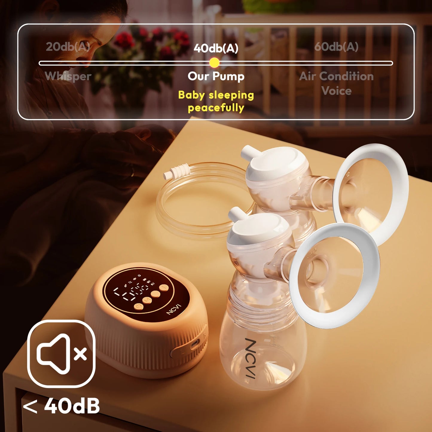 NCVI Double Electric Breast Pump with 4 Modes 9 Levels,24mm Flanges Parts,Non-Spill,Low noise,BPA-free,Comfortable breastfeed