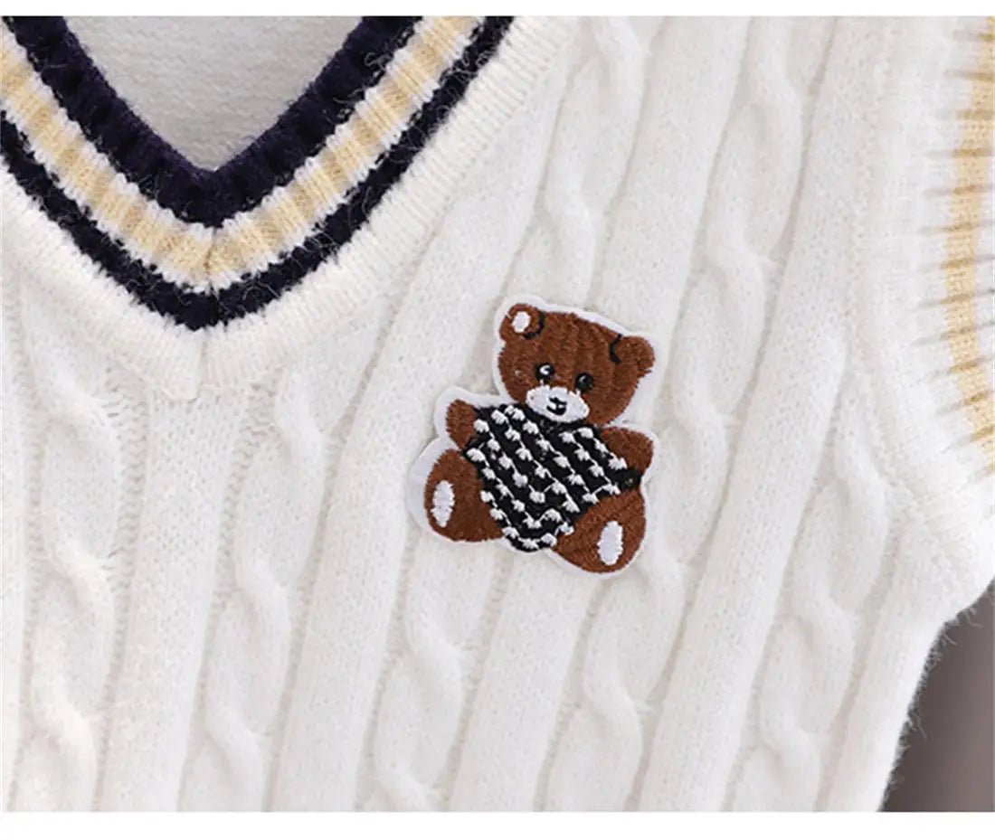 Children Knit Vest Baby Spring Autumn Preppy Style Vest Cartoon Casual V-neck Vest Korean Style Versatile Vest