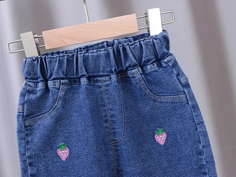 Jeans for Kids Girls Trousers Spring Autumn 2023 New Bow Bell-bottomed Stretch Princess pants for children Girl Denim Pants