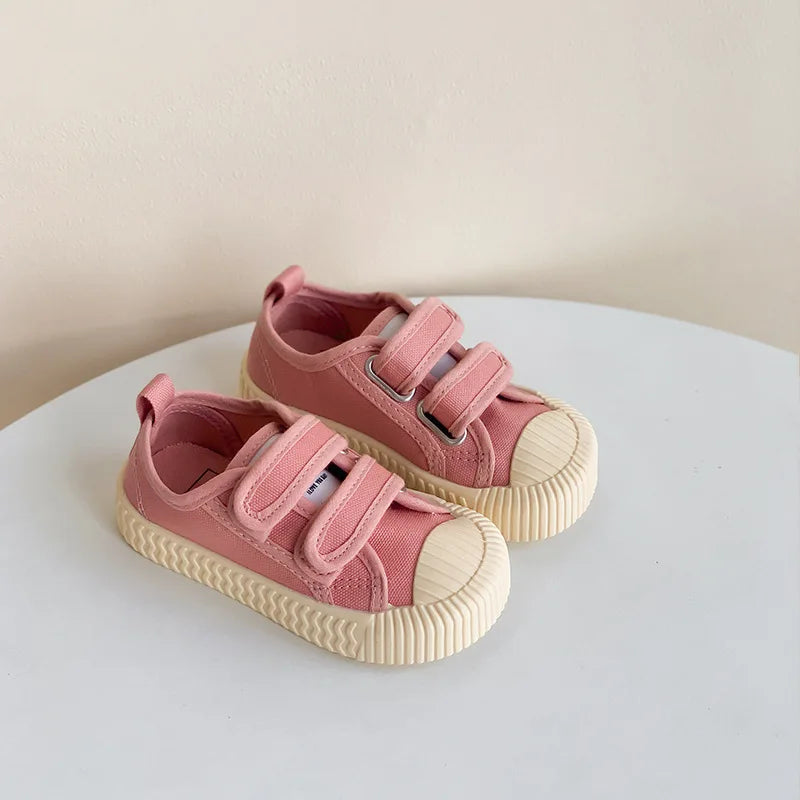 Children Canvas Shoes for Boys and Girls Spring Autumn Hook and Loop Shoes Soft Bottom Breathable Toddler Baby Biscuit Shoes