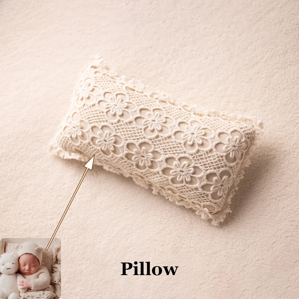 Baby Photography Costume Knitted Long-Sleeved Jumpsuit+Bear Ear Hat Teddy Bear Doll Photo Props Lace Pillow Shooting Accessories