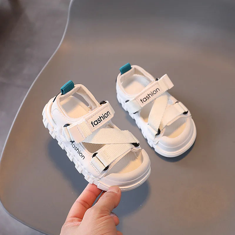 H04172 Summer Boys' Breathable Canvas Sandals – Outdoor Casual Shoes with Nylon Strap Detail for Toddlers and School-Age Children