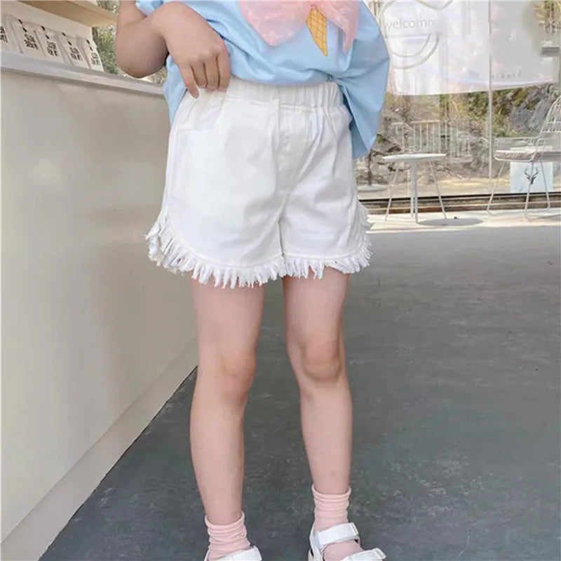 Summer Children Jeans Boys Girls Cotton Shorts Splice Stretch Denim Shorts Korean Teenage Trousers Wear Kids Clothing 2-12Yrs