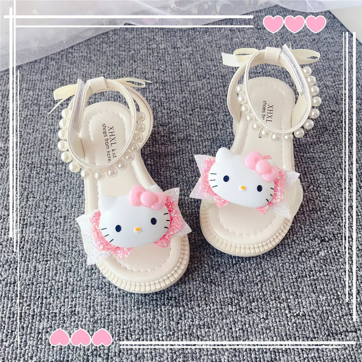 2024 Summer Cartoon hello kitty KT Cat Style Girls' Sandals Beautiful Pearl Children's Princess Performance children kids shoes