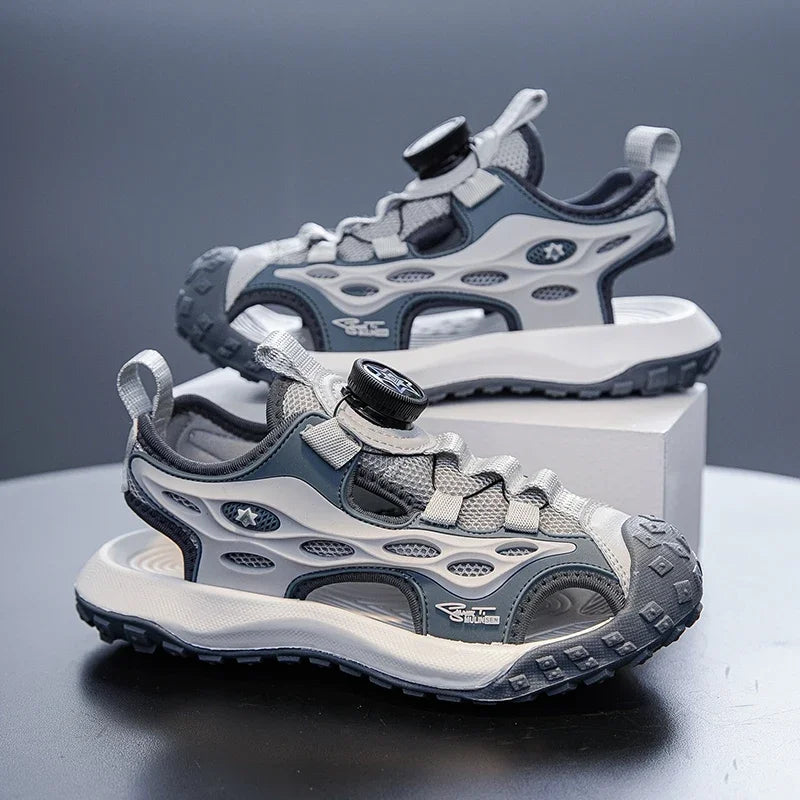 Summer 5-16 Years Boys Breathable Anti-Slip Beach Shoes Outdoor Anti-Bump Closed Toe Sandals Sport Sandals for Children's
