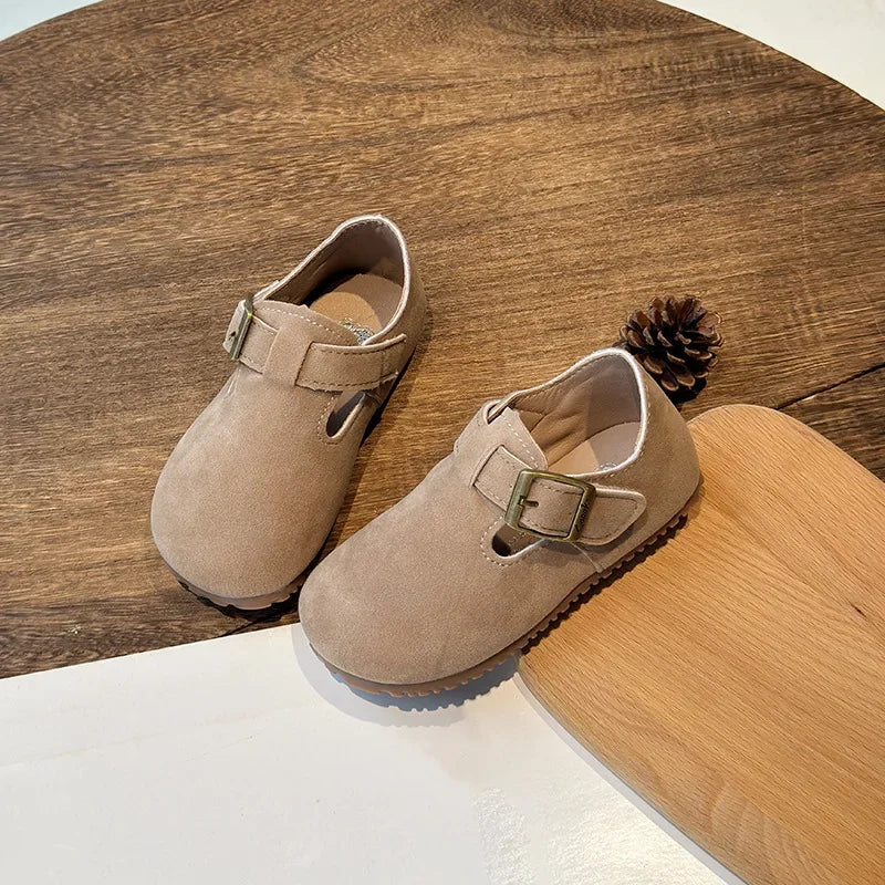 Boys Girls Moccasins Retro Non-slip Sweet Kids Flat Shoes Soft Sole 2024 New Fashion Children Leather Shoes Hook&loop Elegant