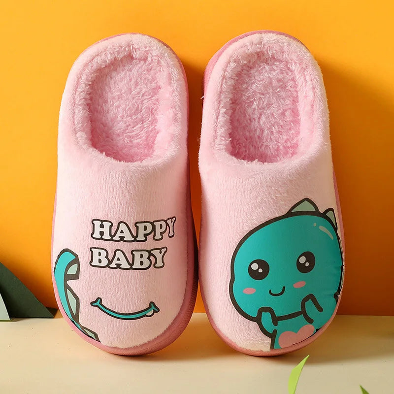 Winter Children‘s Slippers New Kids Slippers Dinosaur Warm Plush Indoor Autumn Non-Slip Soft Plush Slipper For Boys Girls