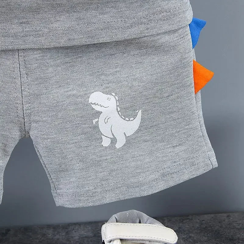 Summer Children Clothes Baby Boys Clothes Set Dinosaur Printed Turn-down Collar T-Shirts Tops+ Shorts 2PCS/Suit Infant Clothing