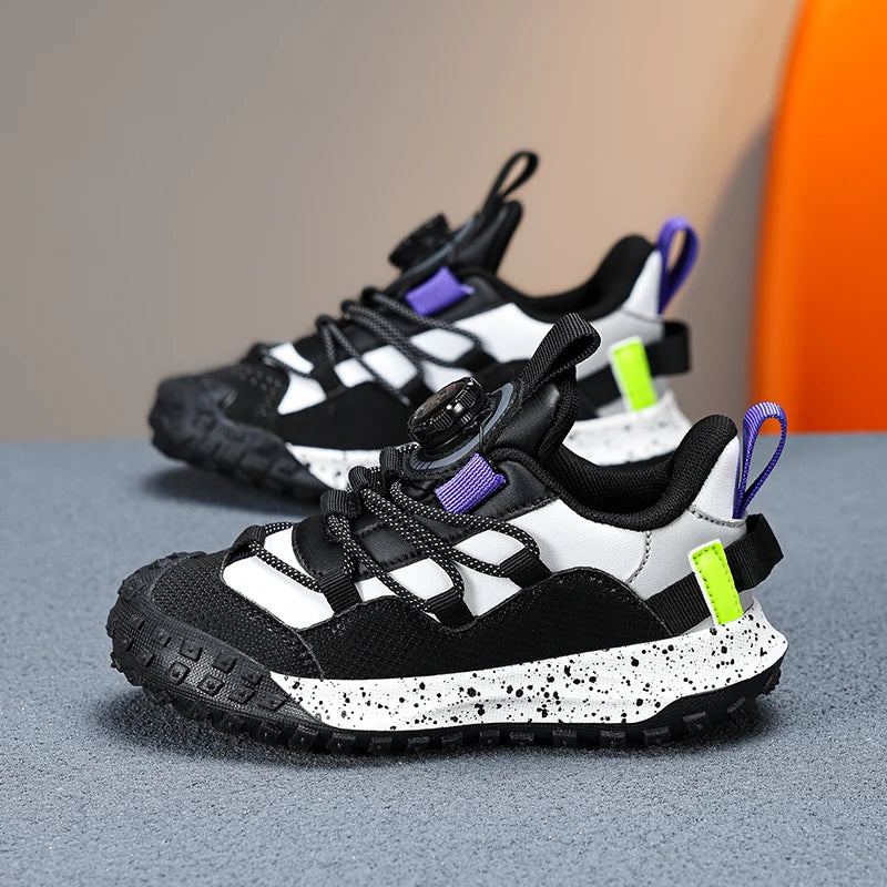 Boys' Shoes 2024 Summer New Breathable Mesh Sports Shoes Anti-Kick Baotou Shoes Children's Rotating Buckle Running Shoes