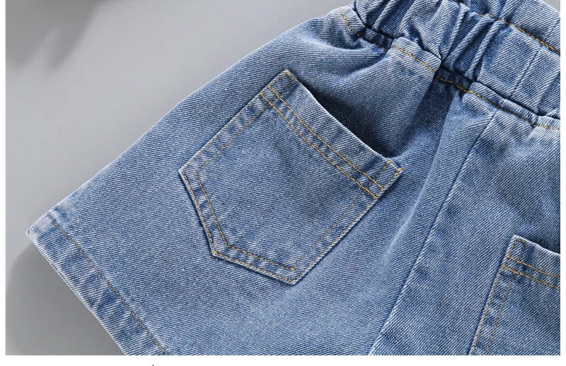 Summer Kid Girls' A-line Shaped Denim Shorts Korean Fashion Hot Pants New Children's Jeans 3-12Year Young Girls' Shorts Jeans