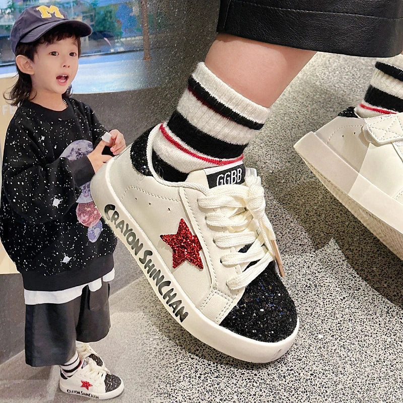 Kids' Spring/Fall Sports Shoes – Soft-Soled Leather Casual Sneakers for Boys and Girls, Classic White Board Shoe Style