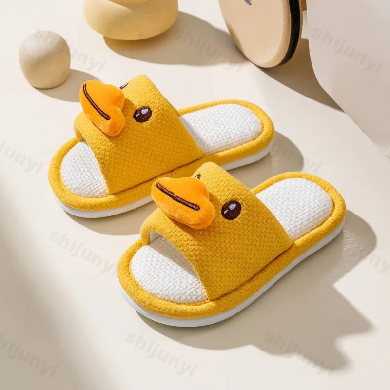 Capybara Slippers Children's Sandals Anti-slip Cartoon Slippers 2025 Summer Linen Floor Shoes Indoor Breathable Home Slippers