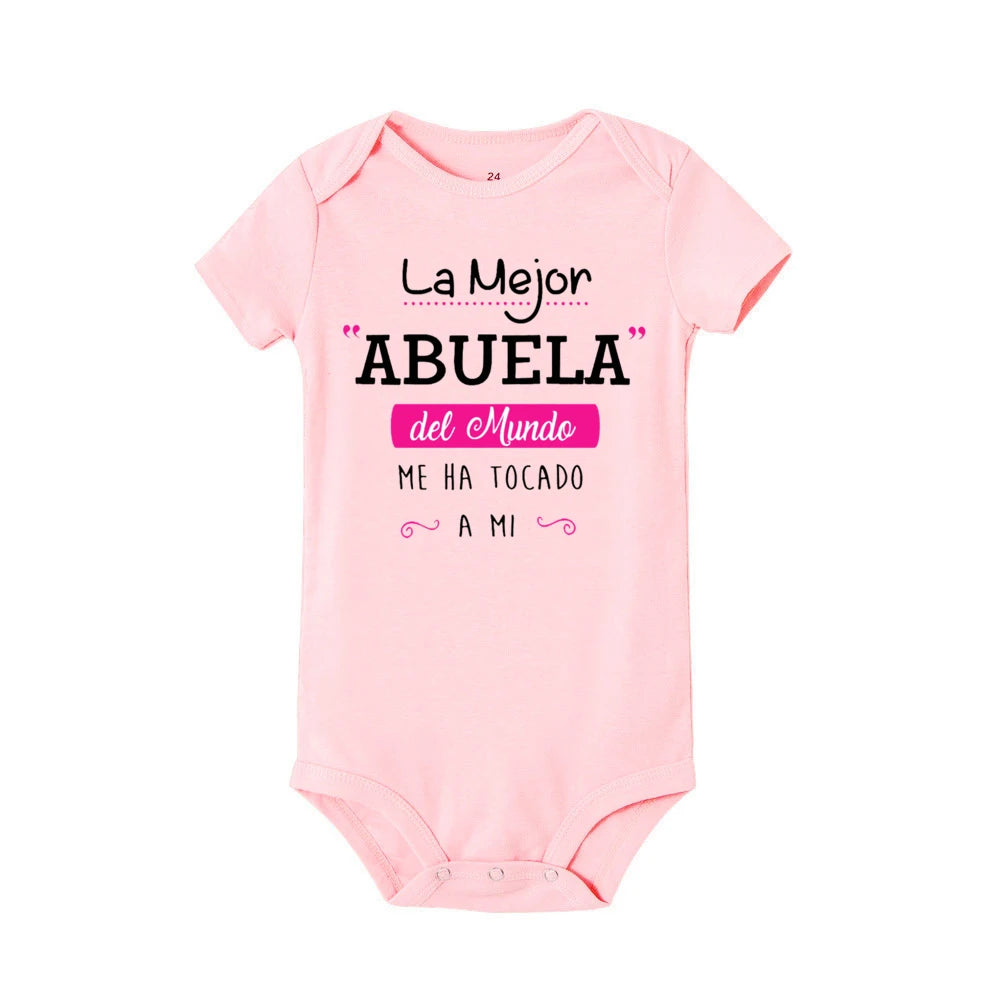 The Best Grandma in The World Spanish Print Baby Bodysuit Infant Summer Romper Funny Newborn Short Sleeve Jumpsuit Infant Outfit