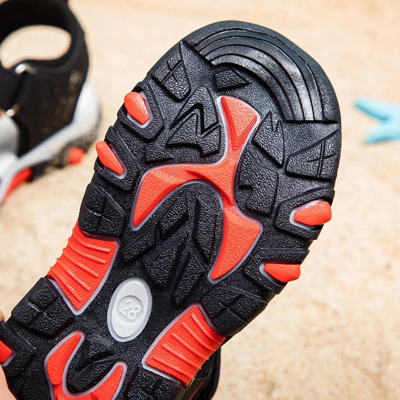 Summer Kids' Sports Sandals – Breathable Hollow-Out Design, Non-Slip Soft Soles for Boys and Girls in Black, Red, Gray, and Blue