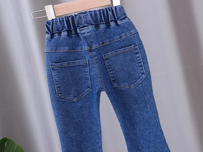 Jeans for Kids Girls Trousers Spring Autumn 2023 New Bow Bell-bottomed Stretch Princess pants for children Girl Denim Pants
