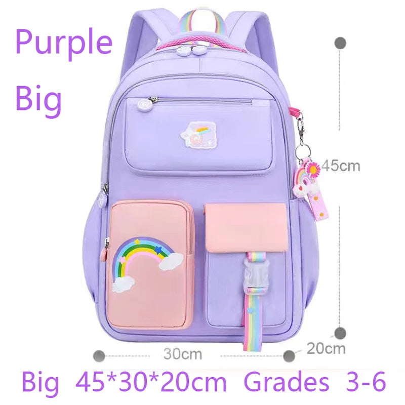 Premium Girls' School Backpack – Macaron Color-Block Design with Rainbow Zipper, Large Capacity Bag for Kids and Teens