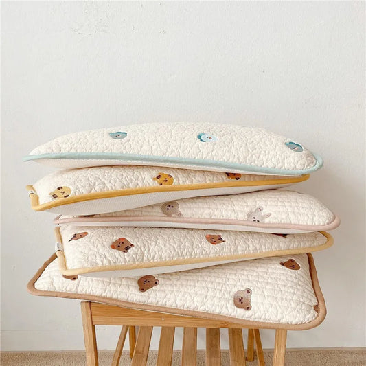 Ins Korean Bear Embroidery Baby Quilted Pillow Core Children Summer Mesh Cloth Pure Cotton Breathable Sweat-absorbing Pillow