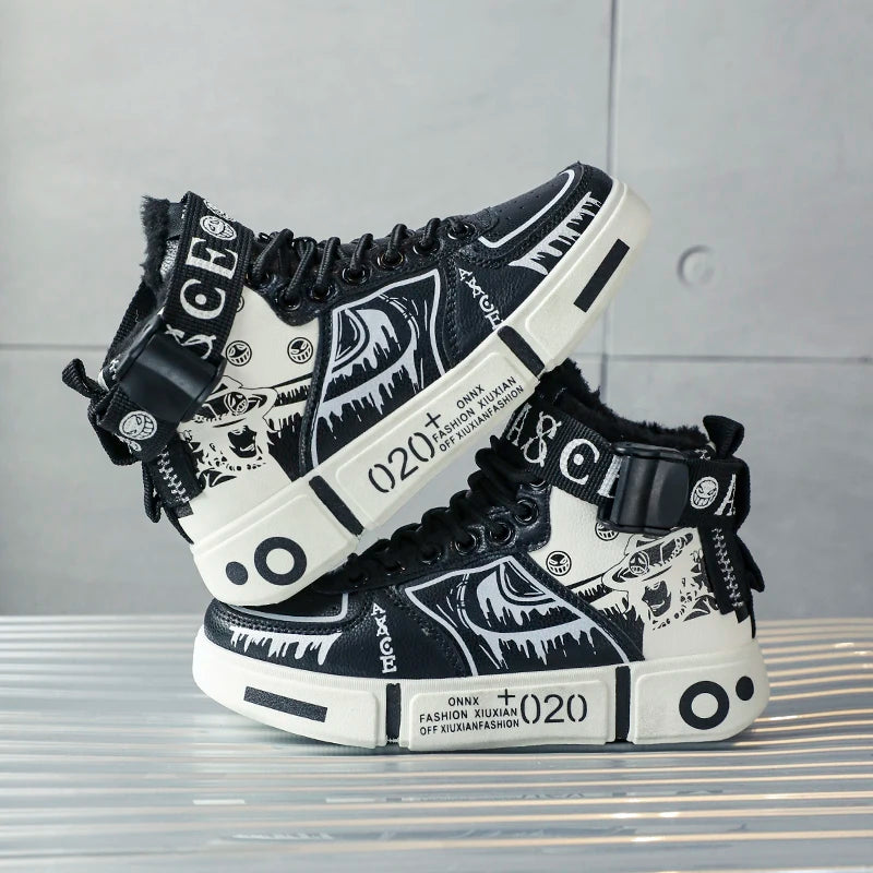 Boys' shoes Cotton shoes Winter 2025 new fleece thickened children's sports shoes large children high top board shoes