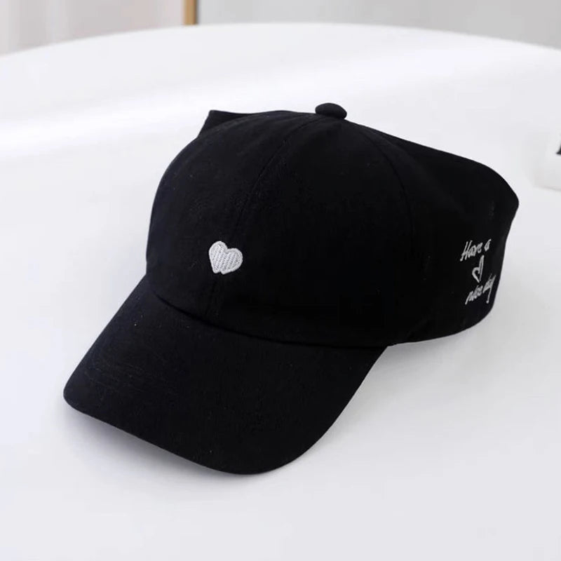 Embroidery Heart Kids Empty Top Hats Korean Girl Summer Sunshade Ponytail Baseball Caps Solid Color Outdoor Children Sun Hats