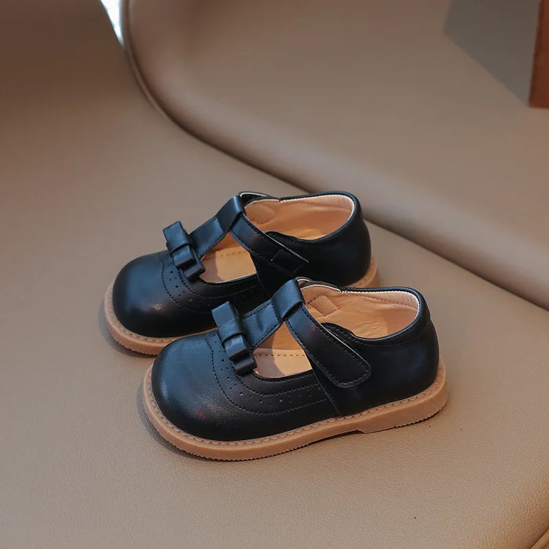Girl's Bow Princess Shoes Leather Shoes 2025 Spring New Fashion Soft Sole Children's Single Shoes Soft Sole T-strap Kids Shoes
