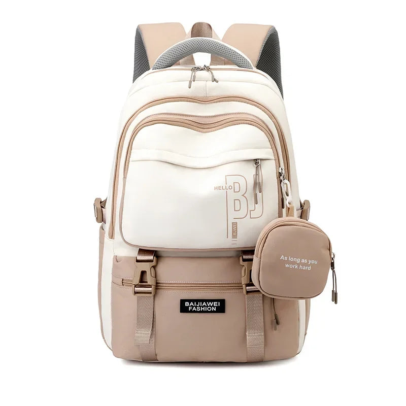 Macaron Color-Block Girls' School Backpack – Premium Large-Capacity Bag with Rainbow Zipper for Kids and Teen Students