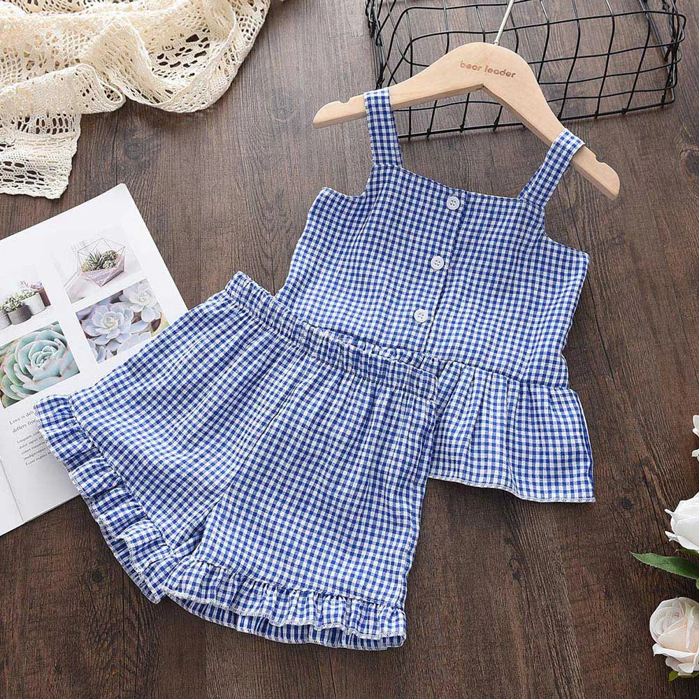 Bear Leader Girls Clothing Sets 2022 Summer Kids Clothes Floral Chiffon Halter+Embroidered Shorts Straw Children Clothing