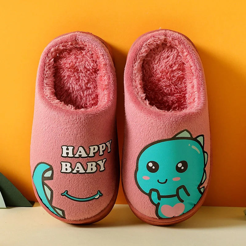 Winter Children‘s Slippers New Kids Slippers Dinosaur Warm Plush Indoor Autumn Non-Slip Soft Plush Slipper For Boys Girls