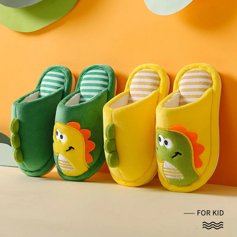 Winter Children‘s Slippers New Kids Slippers Dinosaur Warm Plush Indoor Autumn Non-Slip Soft Plush Slipper For Boys Girls