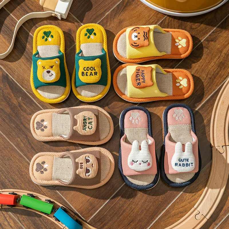 Litfun New Kids Slippers Linen Home Boys Girls Slippers Cartoon Rabbit Summer Indoors Kids Slides Comfort Non-slip Kids Sandals