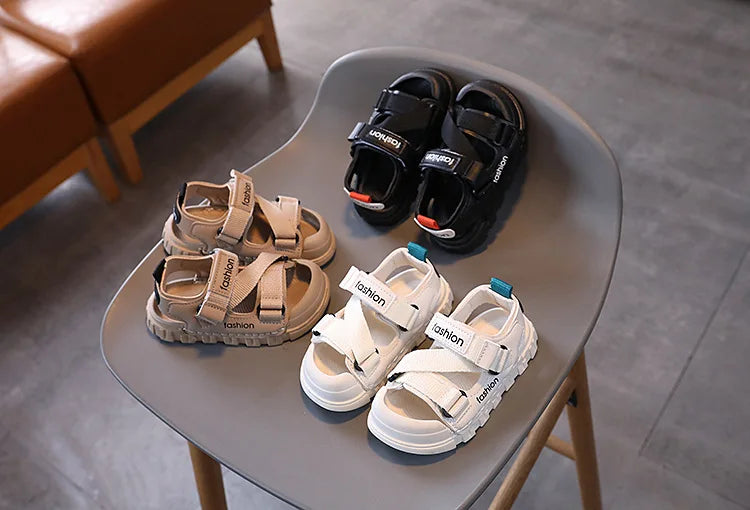 H04172 Summer Boys' Breathable Canvas Sandals – Outdoor Casual Shoes with Nylon Strap Detail for Toddlers and School-Age Children