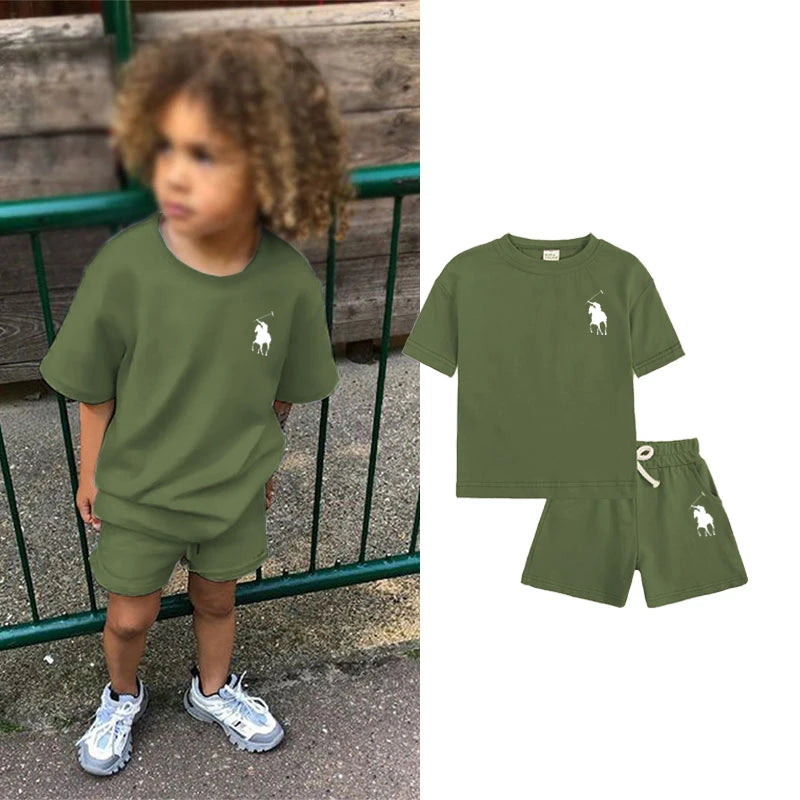 Boys Print Pattern Clothing Set Summer 2 Piece Sports Style Sportswear Kids T-Shirt & Shorts Children's Clothing Set