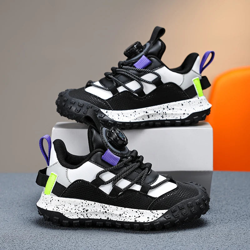 Boys' Shoes 2024 Summer New Breathable Mesh Sports Shoes Anti-Kick Baotou Shoes Children's Rotating Buckle Running Shoes