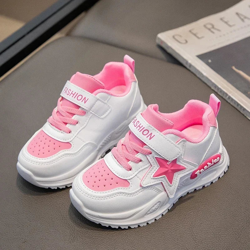 Girls Sports Shoes Princess Style Sweet Stars Kids Sneakers Thick Soft Sole 2025 New Fashion Children Running Shoes Hook&loop