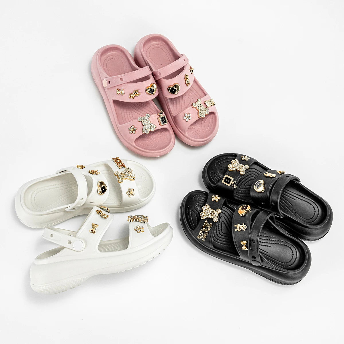 Fashion Popular Family Cartoon Gold Diamond Bear Slippers New Flats Bottom Boys and Girls Non-Slip Soft Bottom Sandals 811