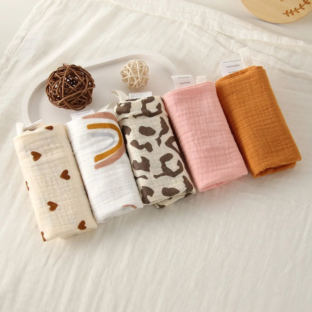 3/5Pcs 6-Layer Pure Cotton Baby Cotton Washcloth Soft Gauze Cotton Newborn Burp Cloth Absorbent Baby Towels Square Towels