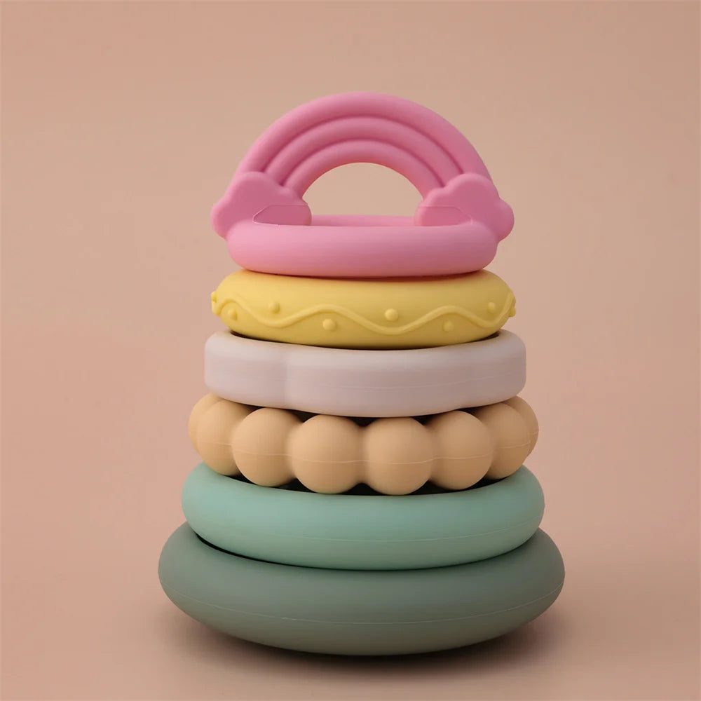 Color Kids 1Set Silicone Stacking Blocks Teether Toy BPA Free Soft Building Montessori Baby Toys 0-12M Safe Chewing Toy