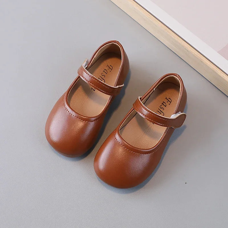 Girls Black Leather Shoes for Wedding Party Back To School Flats Kids Mary Janes Simple Classic Soft Anti-skid Kids Casual Shoes