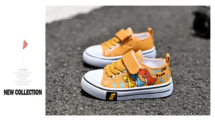 Children's Cartoon Canvas Sneakers – Breathable Low-Top Casual Shoes for Boys and Girls, Ideal for Spring and Autumn