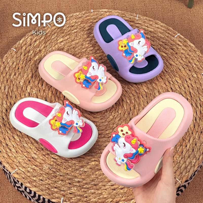 Rotating Unicorns Summer Cute Girl's Slippers Soft And Thick Sole Anti-slip Toddler Slides Children Slip On Footwear