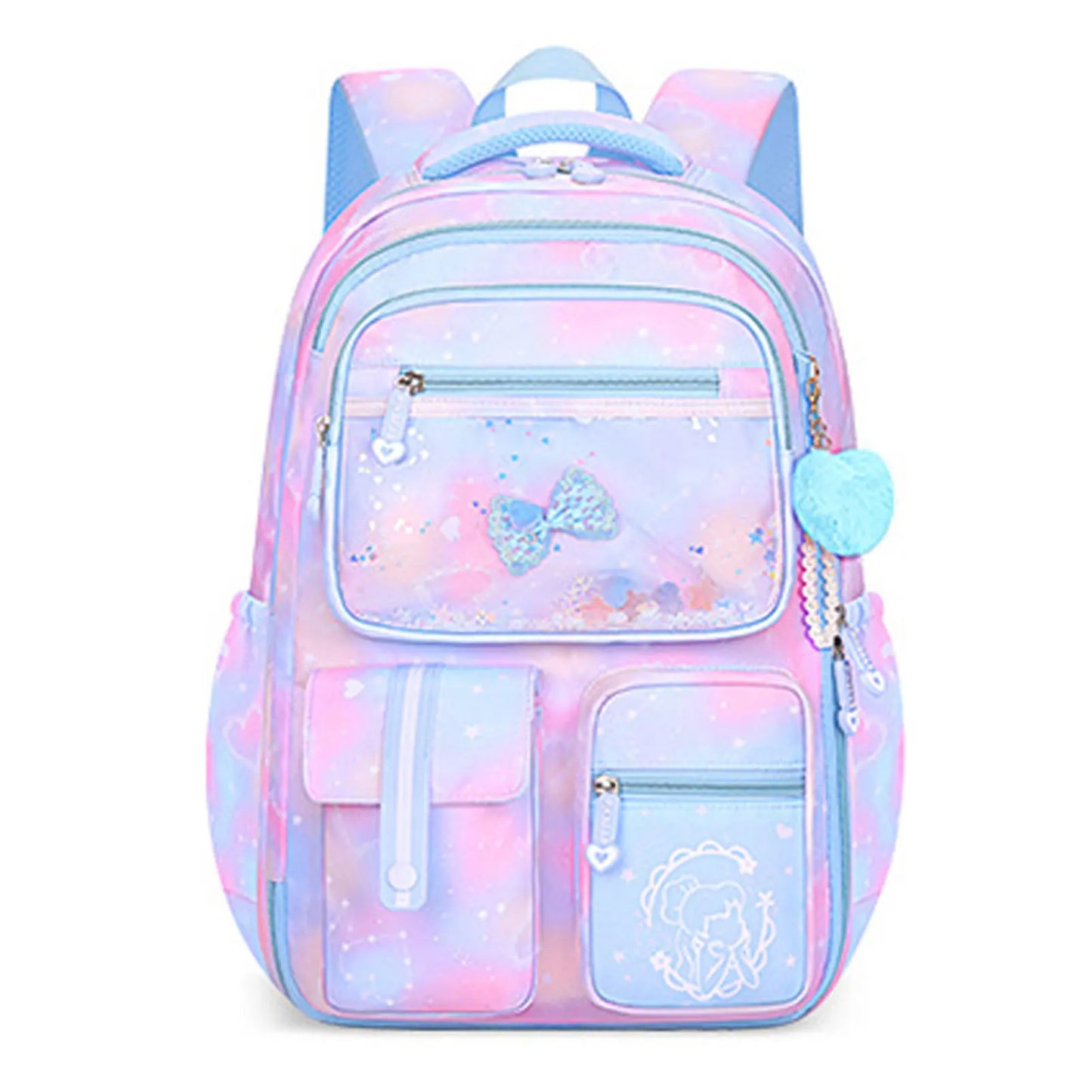 Girls' School Backpack – Macaron Color-Block Design with Rainbow Zipper, Premium Large-Capacity Bag for Kids and Teens