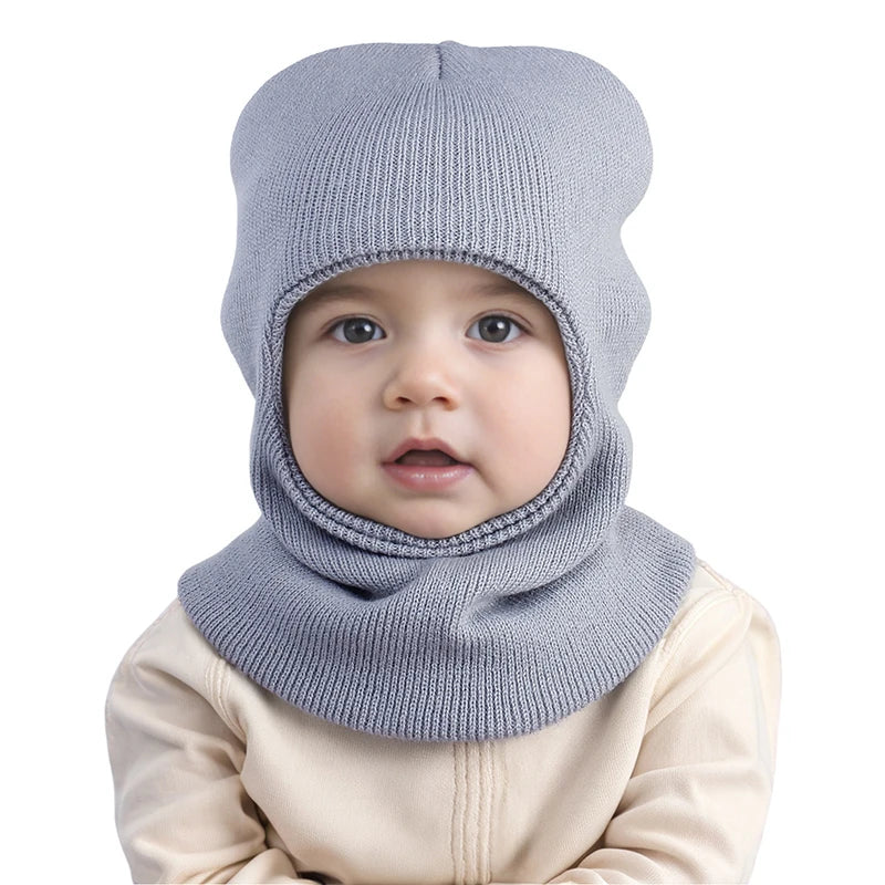 Winter Baby Balaclava Hat Warm Knitted Woolen Beanie Cap Scarf One-Piece Kids Ear Protection Hat Toddler Neckerchief Bonnet 1-7Y