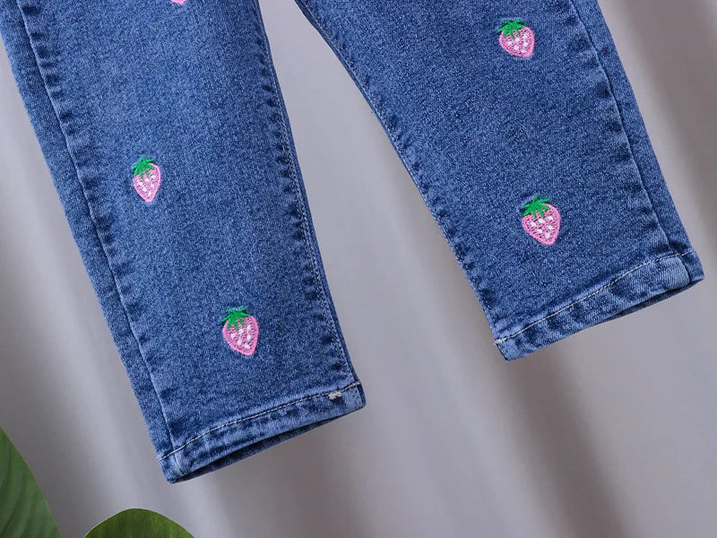 Jeans for Kids Girls Trousers Spring Autumn 2023 New Bow Bell-bottomed Stretch Princess pants for children Girl Denim Pants
