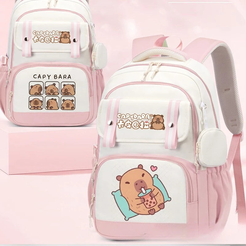 Capybara Print Backpack Girls Boys Cute Cartoon Outdoor Travel Bagpack Large Capacity Capybara Birthday Gifts Teeneger Schoolbag
