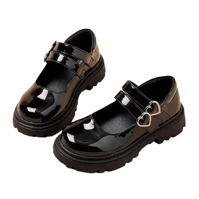 UK Womens Children's Leather Shoes 2024 Spring/Autumn New Style Children's Performance Shoes Black Dance Shoes Princess Shoes Up
