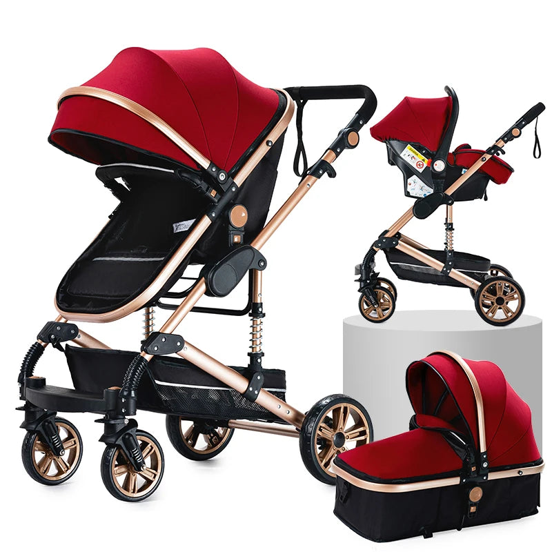 Baby Stroller 3 in 1 Four-wheel stroller Newborn Baby Car Portable Multifunctional Foldable Babies Carriage Cart Pram Mother-kid
