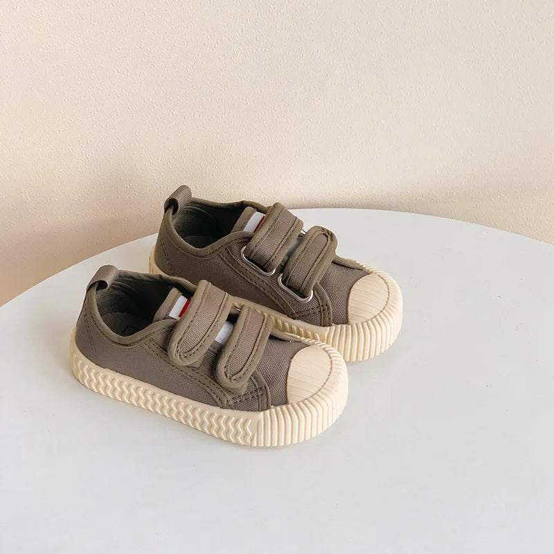 Children Canvas Shoes for Boys and Girls Spring Autumn Hook and Loop Shoes Soft Bottom Breathable Toddler Baby Biscuit Shoes