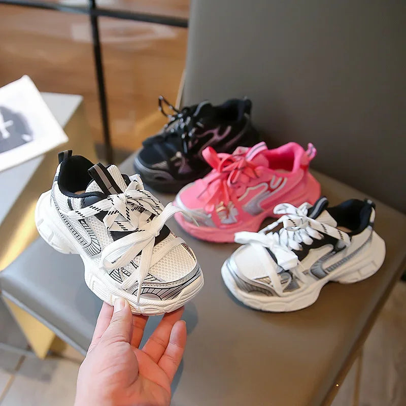 Children's Sneakers Boy Spring Autumn Mesh Girls School Causal Basketball Shoes Fashion Kids Chunky Running Sports Shoes Soft